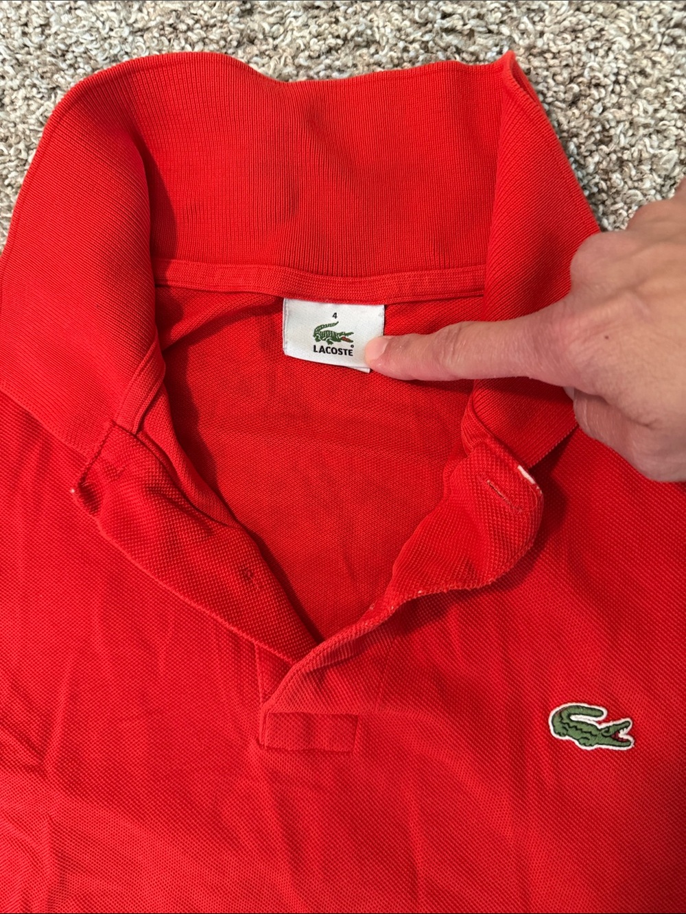 Lacoste Red Men's Pique Polo with Embroidered Crocodile Sz 4 (slim medium)